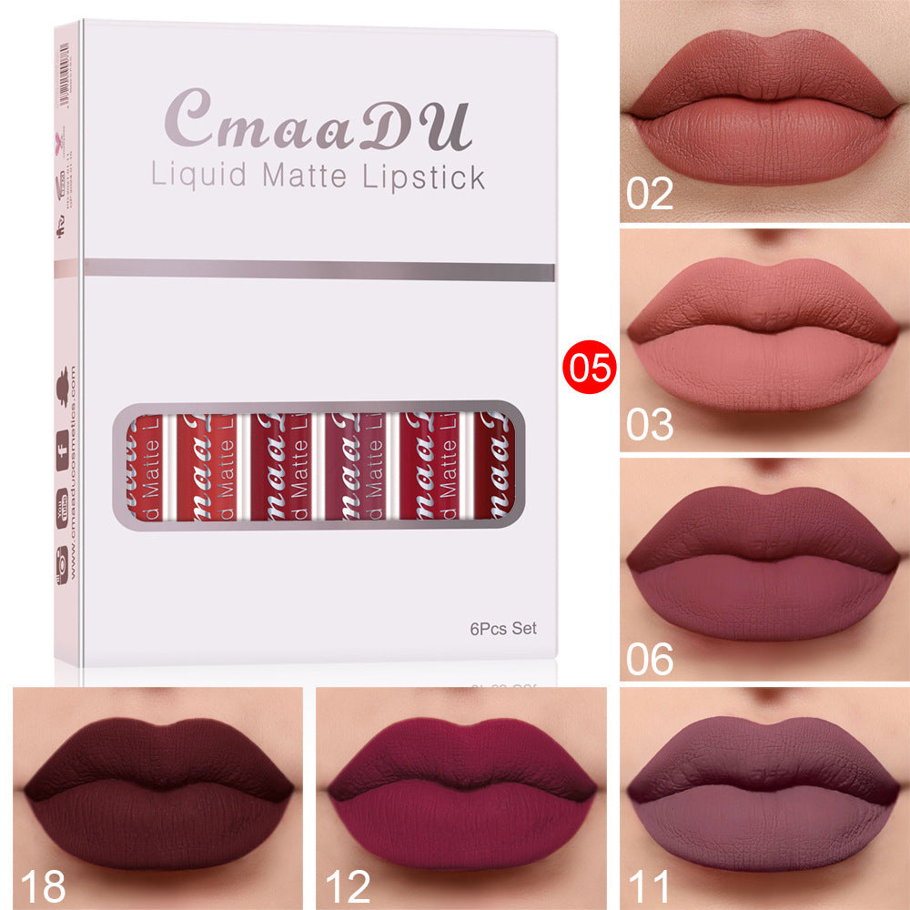 6-Pack Matte Waterproof Non-Stick Lipstick Set