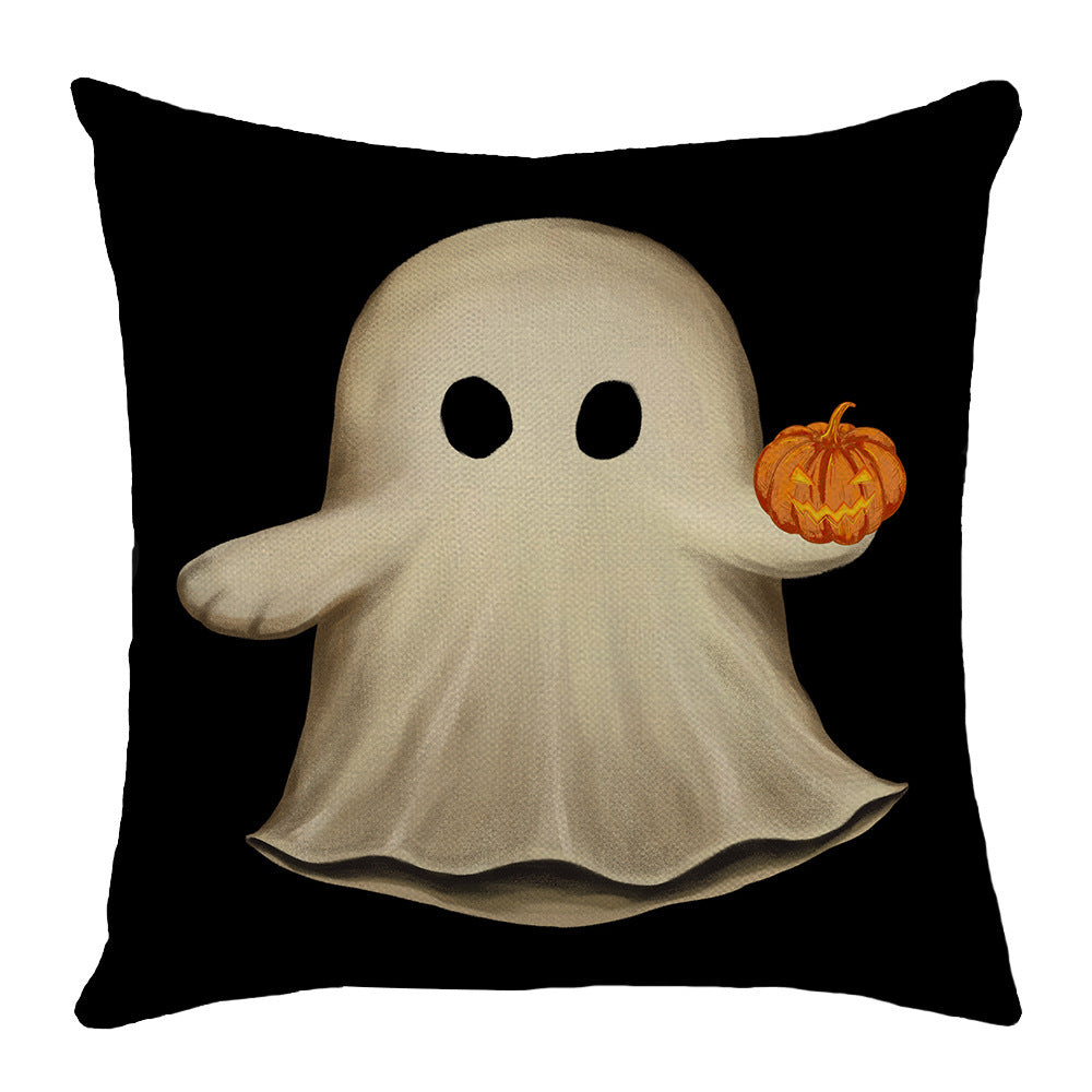 Ghost Pumpkin Halloween Black Throw Pillow Cover, 18 X 18 Inch Holiday Farmhouse Cushion Case Decoration For Sofa Couch