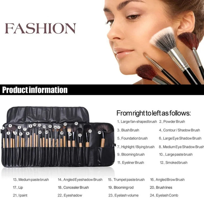24-Piece Professional Makeup Brush Set with Gift Bag – Foundation, Eyeshadow, Eyebrow & Powder Brushes