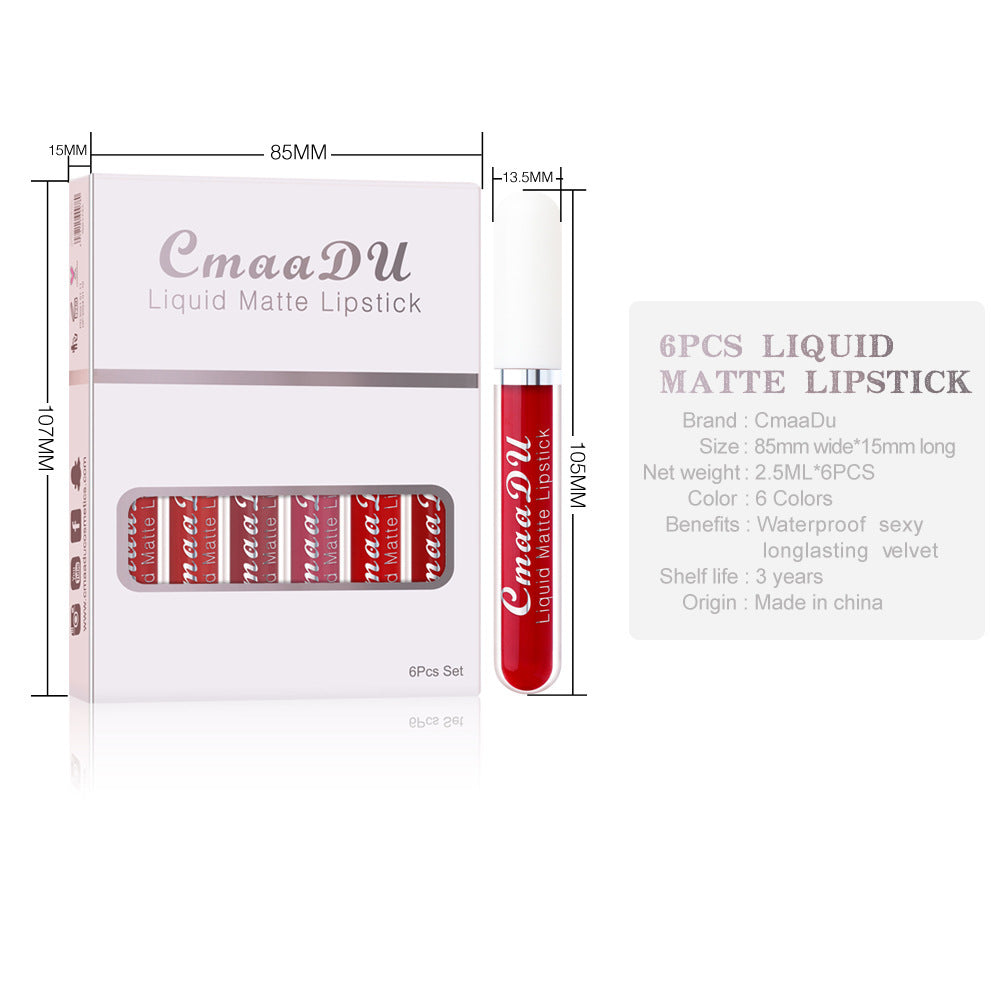 6-Pack Matte Waterproof Non-Stick Lipstick Set