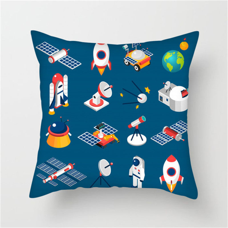 Spaceship Cartoon Cushion Cover Astronaut Rocket Pillow Case Household Pillow Case