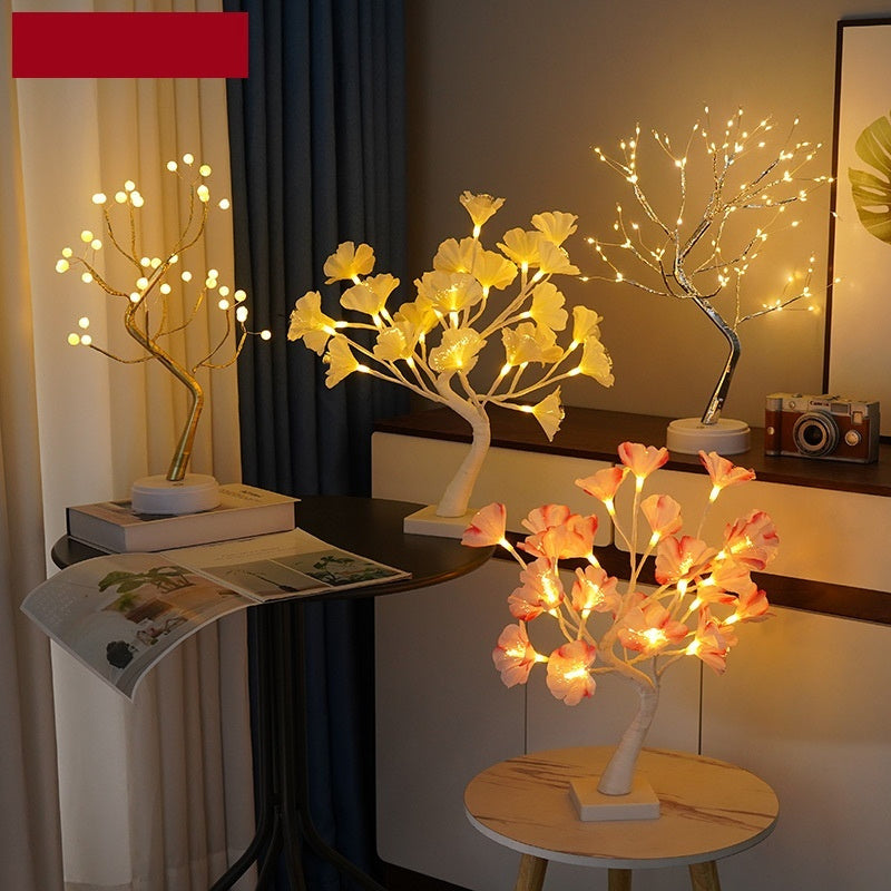 Thanksgiving Scene Layout Home Decorative Lamp featuring illuminated decorative trees and flowers in warm light.