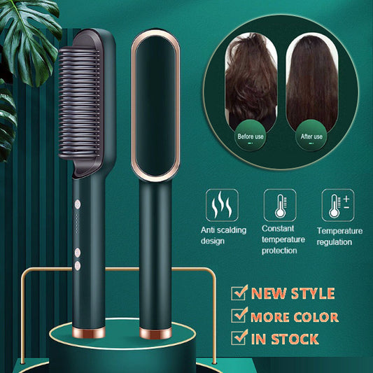 2-in-1 Hair Straightener & Curling Hot Comb with Negative Ion