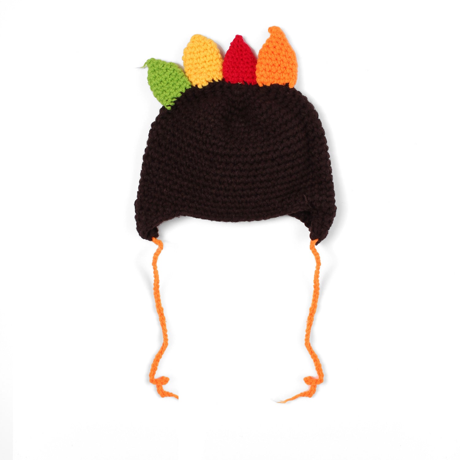 Thanksgiving hand-woven turkey hat with colorful feathers and ear flaps, perfect for festive celebrations.