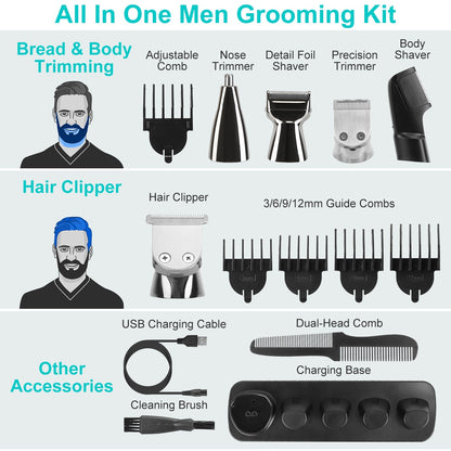 All-in-One Waterproof Beard Trimmer with 5 Heads