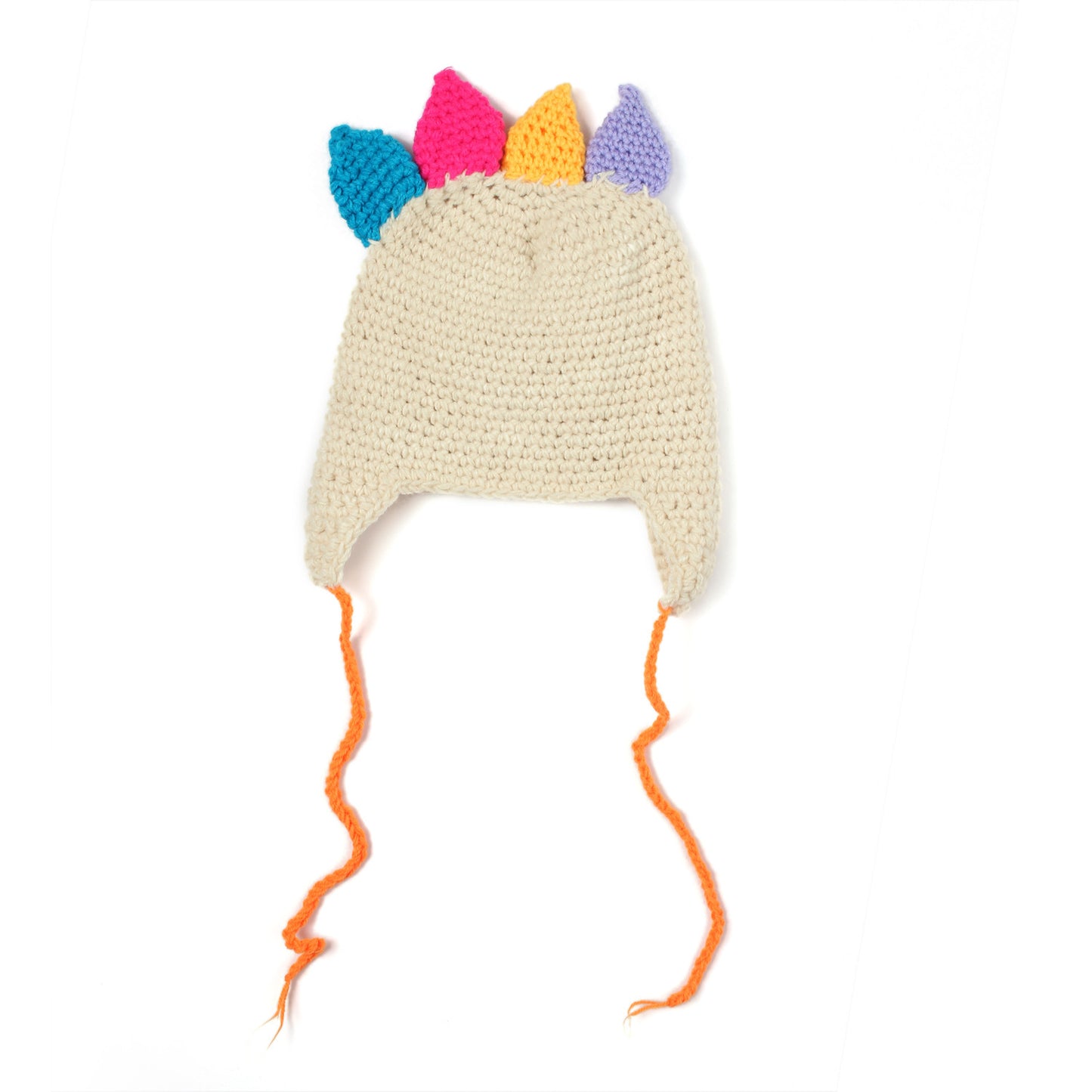 Thanksgiving hand-woven turkey hat showcasing a beige crochet design with colorful feathers.