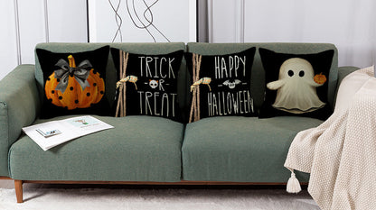 Ghost Pumpkin Halloween Black Throw Pillow Cover, 18 X 18 Inch Holiday Farmhouse Cushion Case Decoration For Sofa Couch