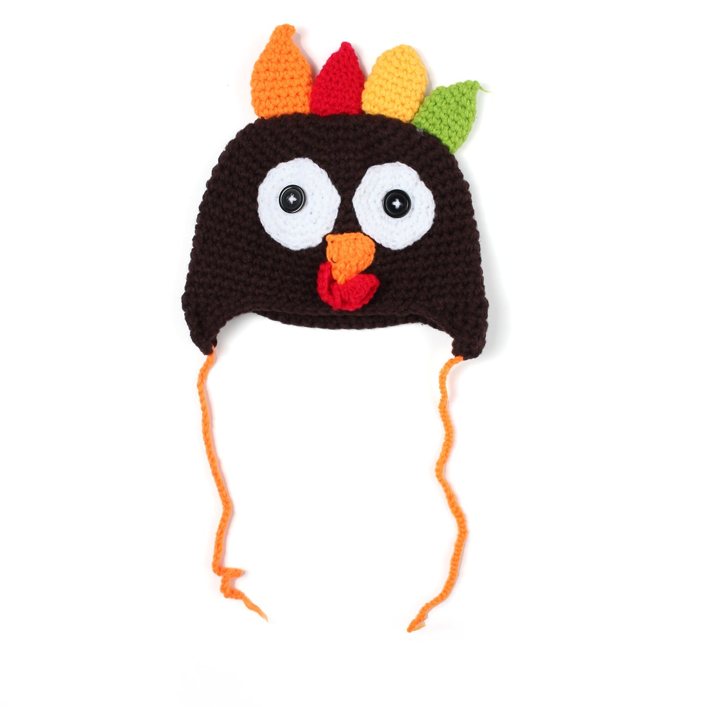 Thanksgiving hand-woven turkey hat with colorful feathers and googly eyes, ideal for festive celebrations.