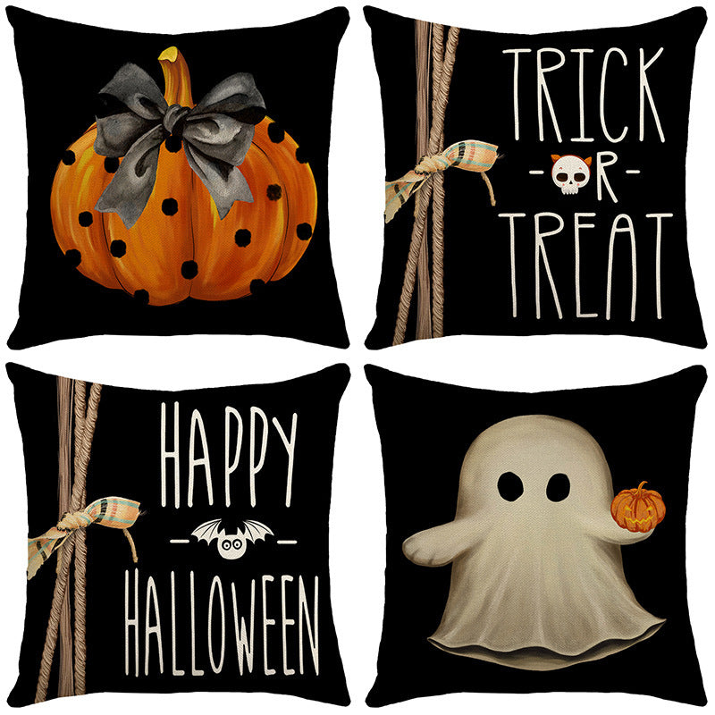 Ghost Pumpkin Halloween Black Throw Pillow Cover, 18 X 18 Inch Holiday Farmhouse Cushion Case Decoration For Sofa Couch