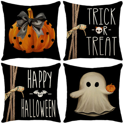 Ghost Pumpkin Halloween Black Throw Pillow Cover, 18 X 18 Inch Holiday Farmhouse Cushion Case Decoration For Sofa Couch