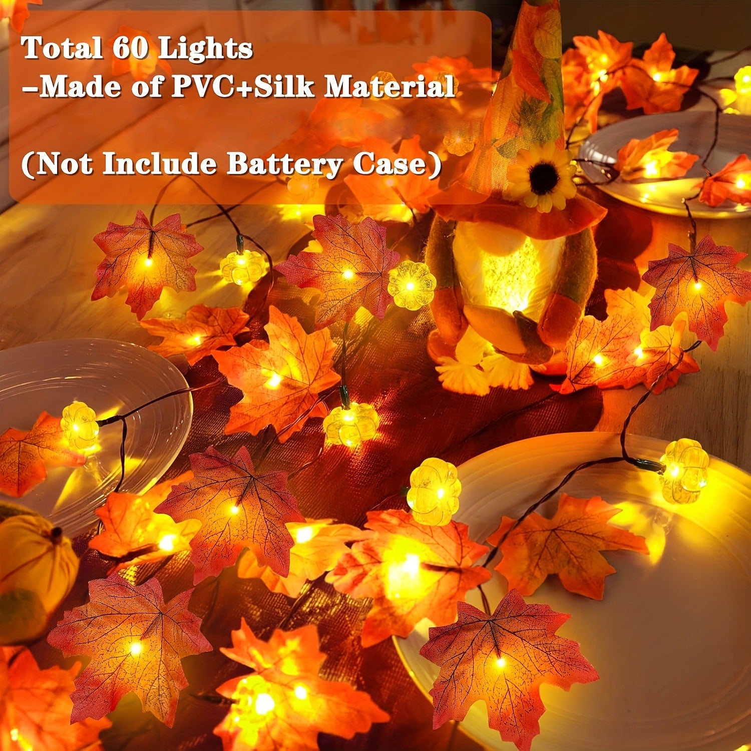 2 Family Autumn Decoration Thanksgiving Lights with 60 lights made of PVC and silk material, ideal for festive ambience.
