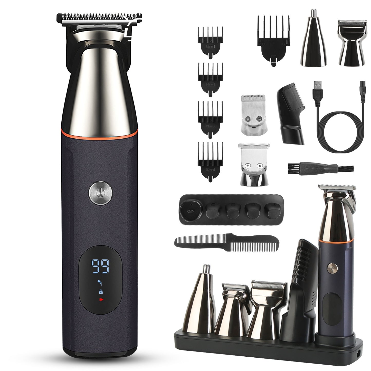 All-in-One Waterproof Beard Trimmer with 5 Heads